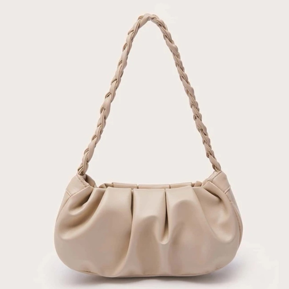 Apricot Braided Handle Ruched Shoulder Bag